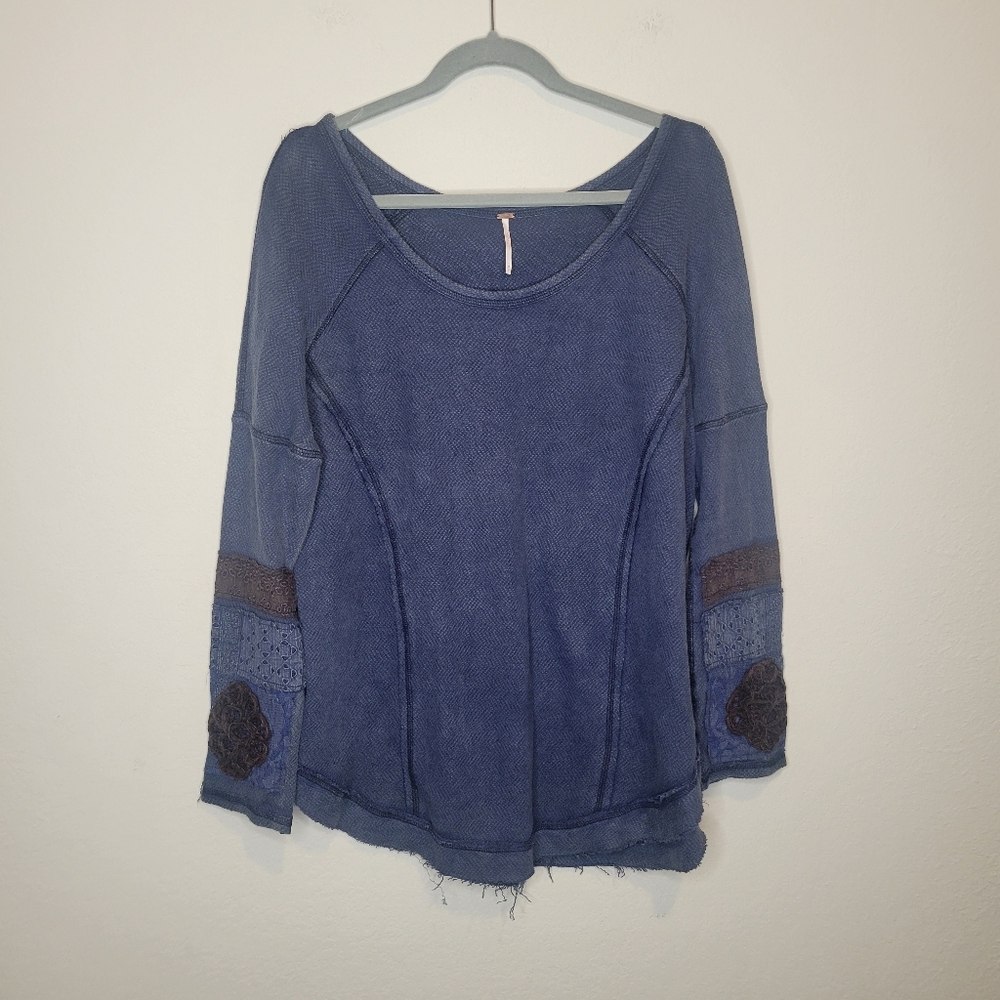 Free People Women's Blue Long Sleeve Thermal Top